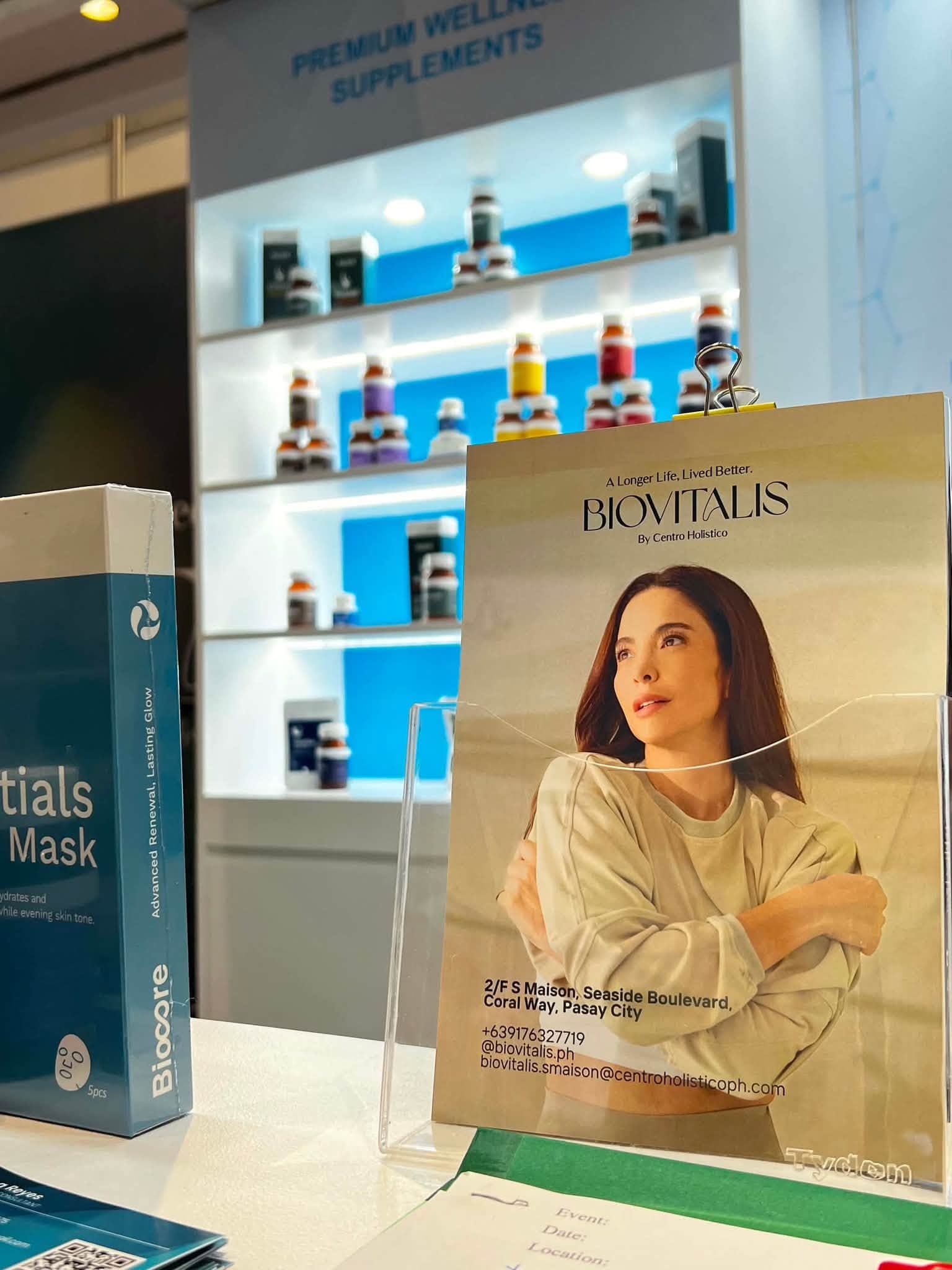 Premium wellness supplement display and Biovitalis showcase