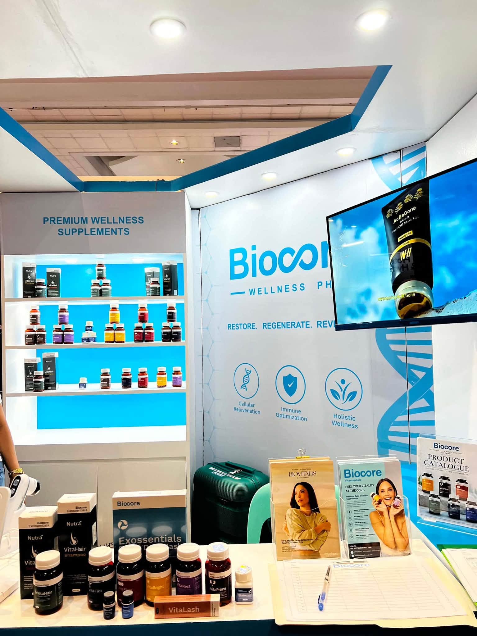 Biocore Wellness PH premium supplement counter and interactive screen